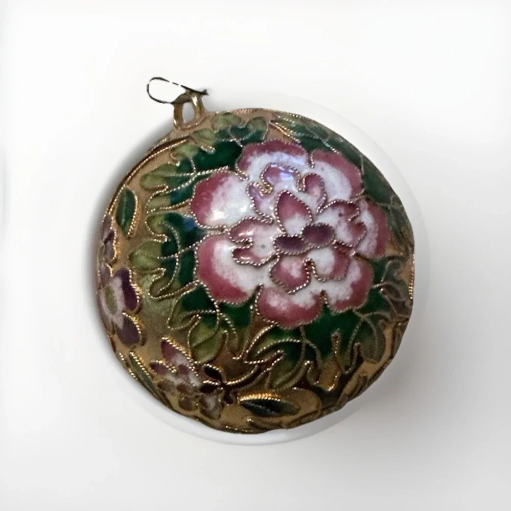 Vintage Cloisonne‎ Enamel Christmas Ornament With Beautiful Floral Pattern